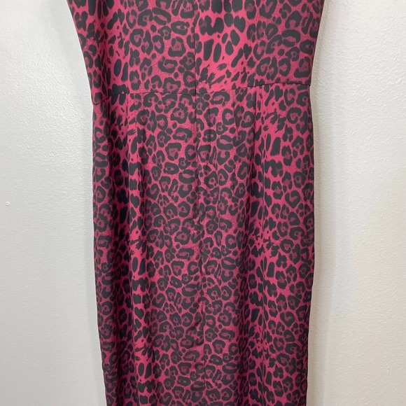 DRESS THE POPULATION Shaireen Leopard Dress Womens Large Burgundy Sleeveless - Picture 8 of 15